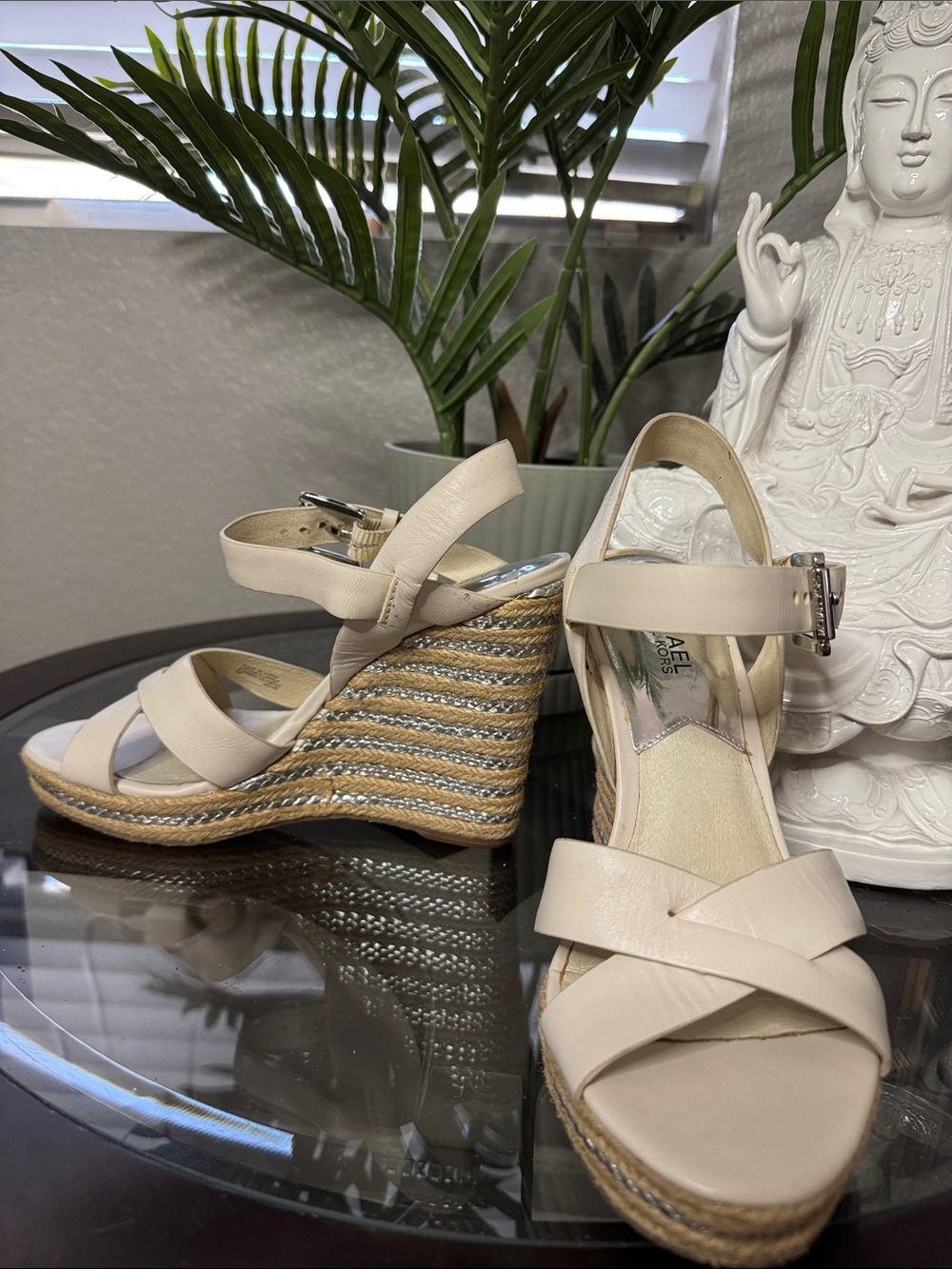 Michael Kors Cream Espadrille Wedge Sandals